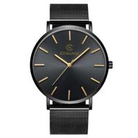 KEMANQI eenvoudige ultradunne waterdichte stalen mesh riem quartz horloge voor mannen (ultradunne mesh belt zwarte wijzerplaat) - thumbnail