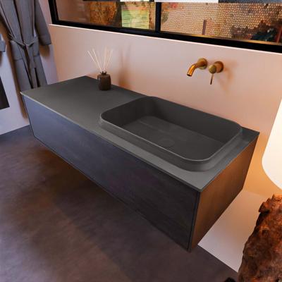 Badkamermeubelset Mondiaz Erin 120 cm met 1 Lade met RIDGE Wastafel Rechts Dark grey Zonder Kraangaten Greeploos Mat Antracite