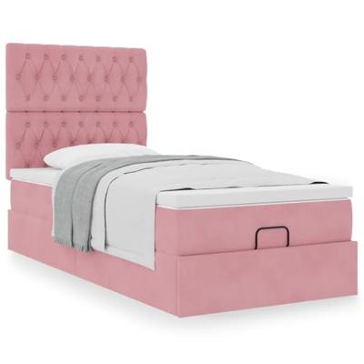 Ottoman bed met matrassen 100x200cm fluweel roze
