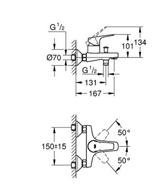 GROHE Start Flow badkraan met omstel en koppelingen chroom 23772000