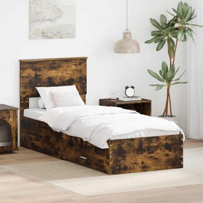 Bedframe Gerookt Eiken en Zilver 75 x 190 cm Bewerkt hout