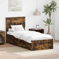 Bedframe Gerookt Eiken en Zilver 75 x 190 cm Bewerkt hout - thumbnail