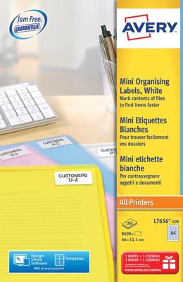 Avery L7656-100 mini etiketten ft 46 x 11,1 mm (b x h), wit, doos 8400 stuks Avery L7656-100 mini etiketten ft 46 x 11,1 mm (b x h), wit, doos 8400 stuks