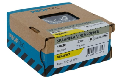 Proftec Spaanplaatschroef Vz Pk +Snijpunt Torx TX20 (+Bit) 4.0X30 | 200 stuks - 5206.01.25201