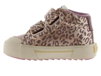 Hoge schoenen met luipaard dierenmotief en klittenbandsluitingen VICTORIA beige