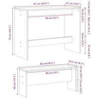 3-delige Eettafel en bankenset bewerkt hout hoogglans wit - thumbnail