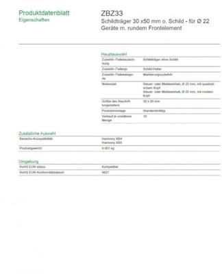 Schneider Electric ZBZ33 ZBZ33 Schilddrager (l x b) 50 mm x 30 mm Zonder markering 1 stuk(s)