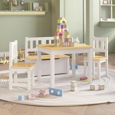 4-delige Kindertafel- en stoelenset MDF wit en beige 4-delige Kindertafel- en stoelenset MDF wit en beige