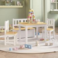 4-delige Kindertafel- en stoelenset MDF wit en beige - thumbnail