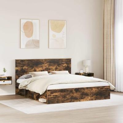 Bedframe Gerookt eiken 180 x 200 cm Massief grenenhout