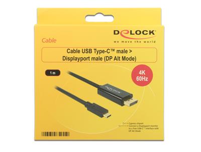 Delock 85255 USB-C-displaykabel USB-C / DisplayPort Adapterkabel USB-C stekker, DisplayPort-stekker 1.00 m Zwart Vergulde steekcontacten