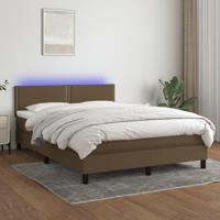 Boxspring met matras en LED stof donkerbruin 140x200 cm - thumbnail