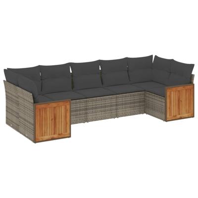 7-delige Loungeset met kussens poly rattan grijs - thumbnail