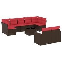 10-delige Loungeset met kussens poly rattan bruin - thumbnail