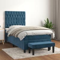 Boxspring met matras fluweel donkerblauw 100x200 cm - thumbnail