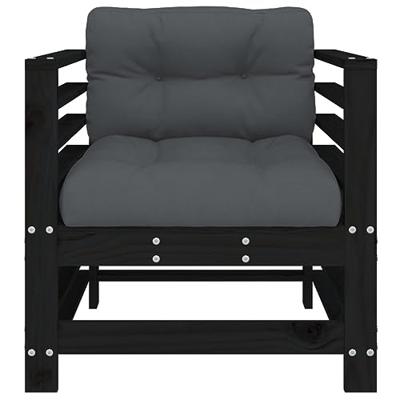 Tuinstoelen 2 st met kussens massief grenenhout zwart