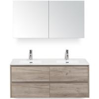 Dante Badmeubelset 120 cm - 4 Laden Craft Oak - Keramische Wastafel Wit Cover met Spiegelkast - thumbnail