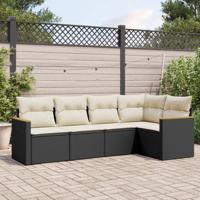 5-delige Loungeset met kussens poly rattan zwart - thumbnail