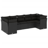 7-delige Loungeset met kussens poly rattan zwart - thumbnail