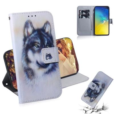 Witte Wolf patroon gekleurde tekening horizontale Flip lederen case voor Galaxy S10 E met houder & card slots & portemonnee Witte Wolf patroon gekleurde tekening horizontale Flip lederen case voor Galaxy S10 E met houder & card slots & portemonnee