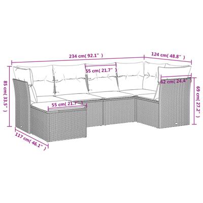 6-delige Loungeset met kussens poly rattan beige
