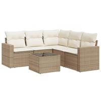 6-delige Loungeset met kussens poly rattan beige - thumbnail