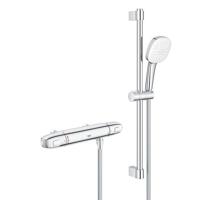 GROHE Grohtherm 1000 Doucheset - thermostatische douchekraan - HOH=12cm - met glijstangset - 60cm - vierkante handdouche - 2 straalsoorten - gladde doucheslang - chroom 34822005 - thumbnail