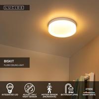 Lucide BISKIT - Plafonnière Badkamer - Ø 28 cm - LED - 1x18W 2700K - IP44 - Bewegingssensor - Wit - thumbnail