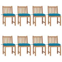 Tuinstoelen 8 st met kussens massief teakhout - thumbnail