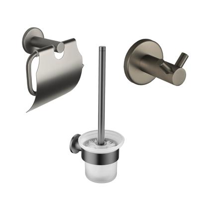 Accessoires Set BWS Colorato Met Borstel, Haak en Toiletrolhouder Gunmetal
