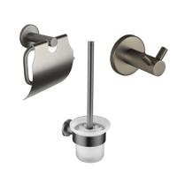 Accessoires Set BWS Colorato Met Borstel, Haak en Toiletrolhouder Gunmetal - thumbnail