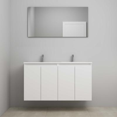 On-Line Badkamermeubelset - 120 cm - Voorgemonteerd - Greeploos 4 Deuren - Acryl Wastafel - 2 Kraangaten - Spiegel - Mat Wit