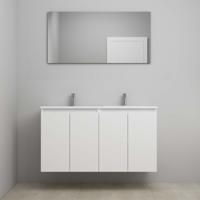 On-Line Badkamermeubelset - 120 cm - Voorgemonteerd - Greeploos 4 Deuren - Acryl Wastafel - 2 Kraangaten - Spiegel - Mat Wit - thumbnail