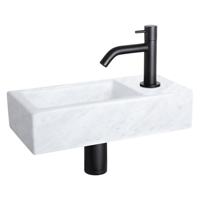 Differnz Helios fonteinset - 37.5x18.5x9.5cm - Rechthoek - 1 kraangat - Gebogen matte zwarte kraan - Mineraalsteen Marmer 38.401.32 - thumbnail