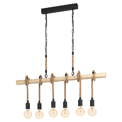 Eglo Landelijke hanglampYoungstown 6-lichts zwart met hout - 43319