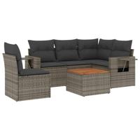 6-delige Loungeset met kussens poly rattan grijs - thumbnail