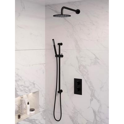 Brauer Black Edition Thermostatische Regendoucheset Inbouw - Hoofddouche 20 cm - Gebogen Wandarm - 3 Weg - Handdouche Staaf - Doucheslang - Geintegreerde Glijstang - Mat Zwart