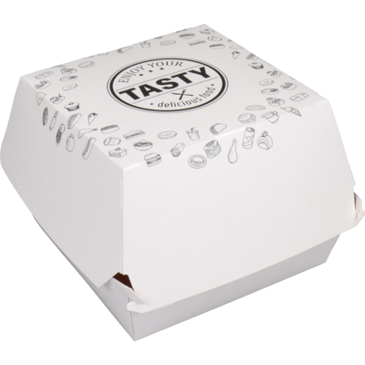 Bak | Karton + kleicoating | TASTY | hamburgerbak | 120x120x100mm | wit | 300 stuks Bak | Karton + kleicoating | TASTY | hamburgerbak | 120x120x100mm | wit | 300 stuks