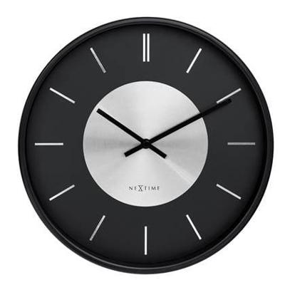 NeXtime - Wandklok 25cm - Stil - Zwart|Zilver - Metaal - NeXtime