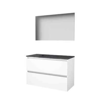 Basic-Line Basic 46 Badkamermeubelset - 100 x 46 cm - Greeploos - 2 Lades - Hardstenen Wastafel - Zonder Kraangat - Spiegel - Ice White