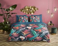 Descanso Dekbedovertrek "bloemen en bladeren" - Multi - (200x200/220 cm) - Biologisch Katoen satijn - thumbnail