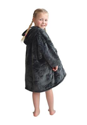 Draagbare deken met capuchon & mouwen - klein kind - grijs