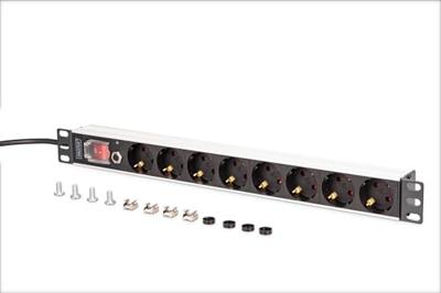 Digitus DN-95436 19 inch 19inch-patchkast Geaarde contactdoos Incl. 2 metalen houders, Overstroombeveiliging Zilver, Zwart