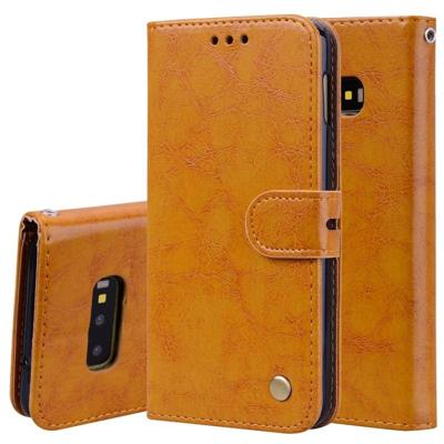 Business stijl olie Wax textuur horizontale Flip lederen case voor Galaxy S10 E met houder & kaartsleuven & portemonnee (bruin)