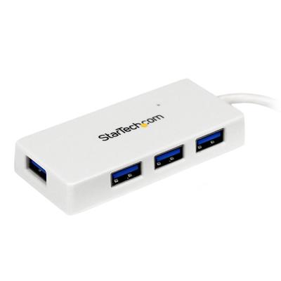 StarTech.com 4-poorts USB 3.0-hub met geïntegreerde kabel, 5 Gbps, draagbare SuperSpeed USB-hub, mini-USB 3-hub, wit (ST4300MINU3W)
