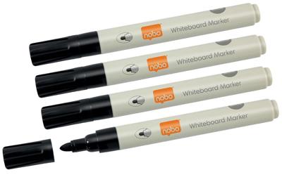 Nobo whiteboardmarker, ronde punt, schrijfbreedte 3 mm, etui van 4 stuks, zwart
