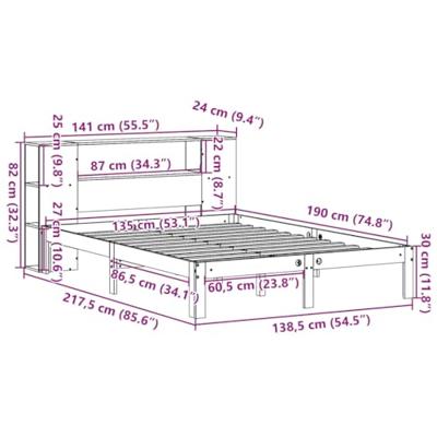 Bed met boekenkast zonder matras massief grenenhout 135x190 cm