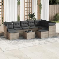 9-delige Loungeset met kussens poly rattan grijs - thumbnail