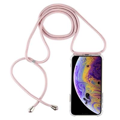 Vierhoek anti-val trasparent TPU mobiele telefoon geval met Lanyard voor iPhone X/XS (Rose Gold)