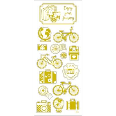 Creativ Company Stickers, om de wereld, vel 10x24 cm, ca. 15 stuk, goud, 1 vel